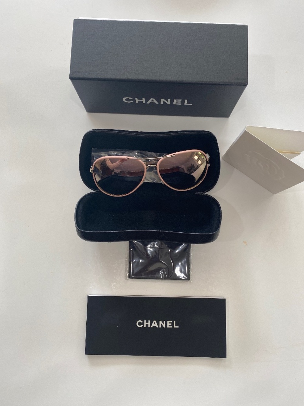 Chanel pink leather pilot sunlasses